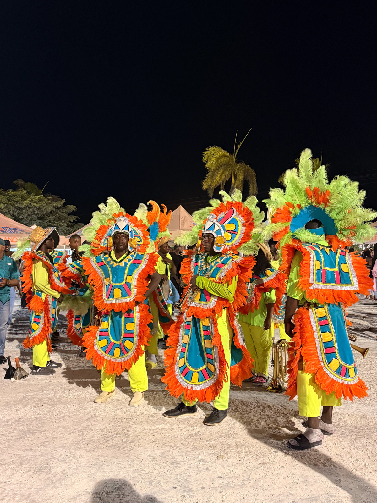 Traditional cultural performers in colorful costumes at the Thursday Fish Fry, Providenciales, Turks and Caicos